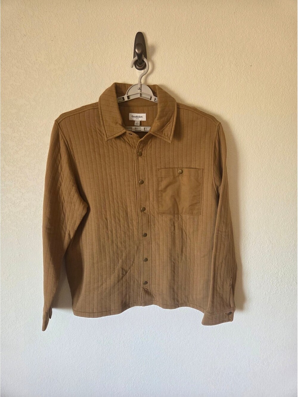 Goodfellow & Co Men's Quilted Button-Up Shirt Jacket in Tan, Size Large
